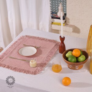 Pink Cotton Slub Dinning Placemat Linen Table Placemat Set of 4 6 8 Boho Home Decor Tableware Housewarming Gift Dinner Placemat Wedding gift