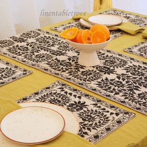 Black Indian Table Runner Tassels Boho Home decor Cotton Linen Table Runner Custom Color Table Runner Long Table Runner 4 Piece placemat set