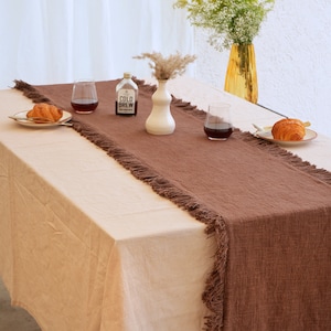 Brown Linen Table Runner Macrame Tablecloth Cotton Handmade Placemats Christmas Gifts Boho Cotton Table Runner Tassels Wedding Gifts