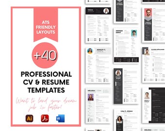 Pacote com mais de 40 modelos de currículo compatíveis com ATS, designs de CV modernos (download digital)