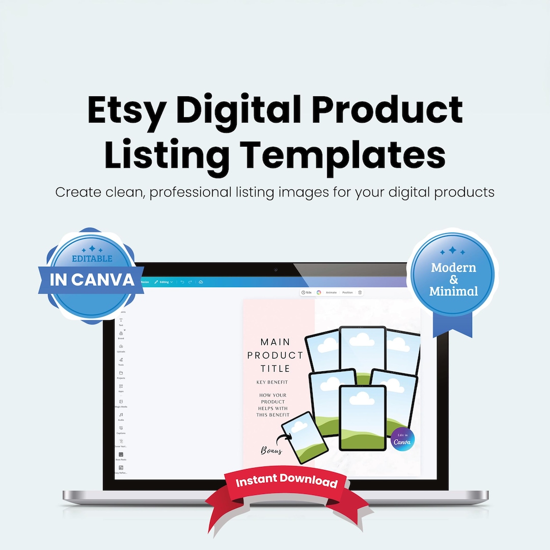 Editable Canva Listing Templates for Etsy Digital Products, 133 ...
