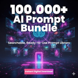 100,000+ AI Bundle, ChatGPT Pack, Searchable Prompt Library, Digital Download for Creators