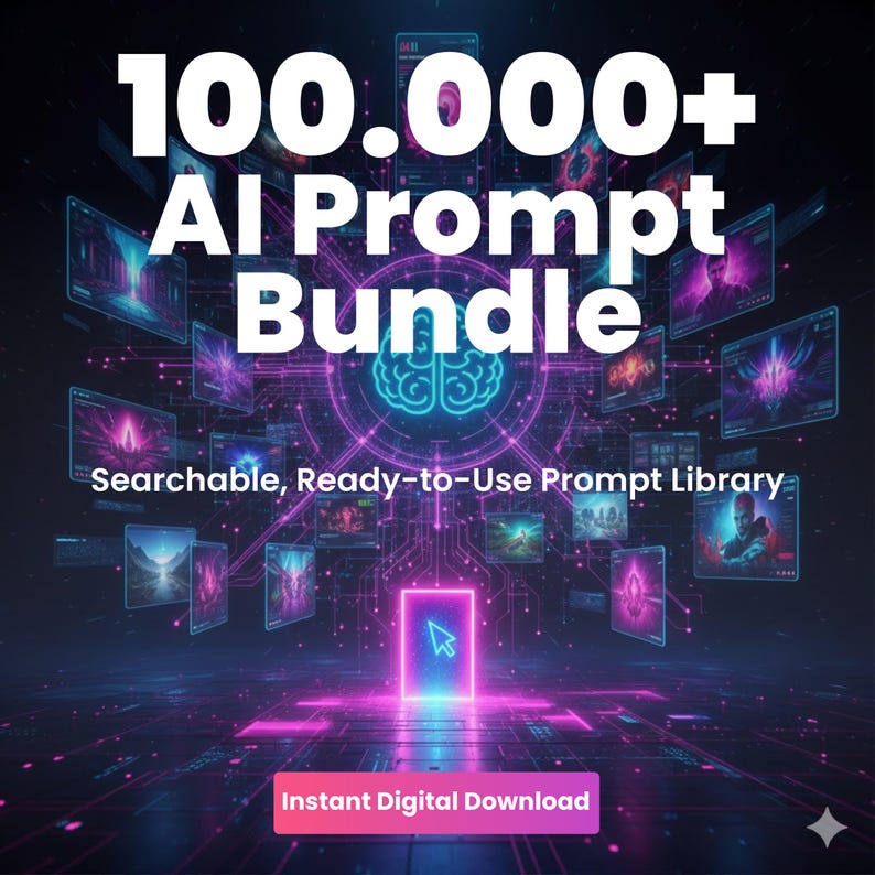 100.000+ AI-bundel, ChatGPT-pakket, doorzoekbare promptbibliotheek, digitale download voor makers afbeelding 1