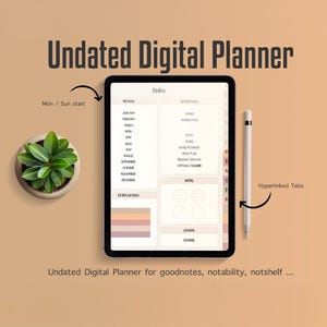 Undated Digital Planner, Goodnotes Template, iPad Monthly Planner, Customizable Digital Journal PDF, Goodnotes Stickers, Minimalist Design