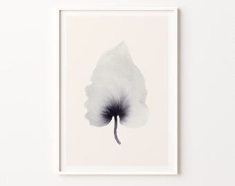 Arte de pared en blanco y negro / Pintura de hoja hecha a mano IMPRIMIBLE / Botánico de acuarela original / Impresión de arte mínimo moderno / Arte de impresión de naturaleza