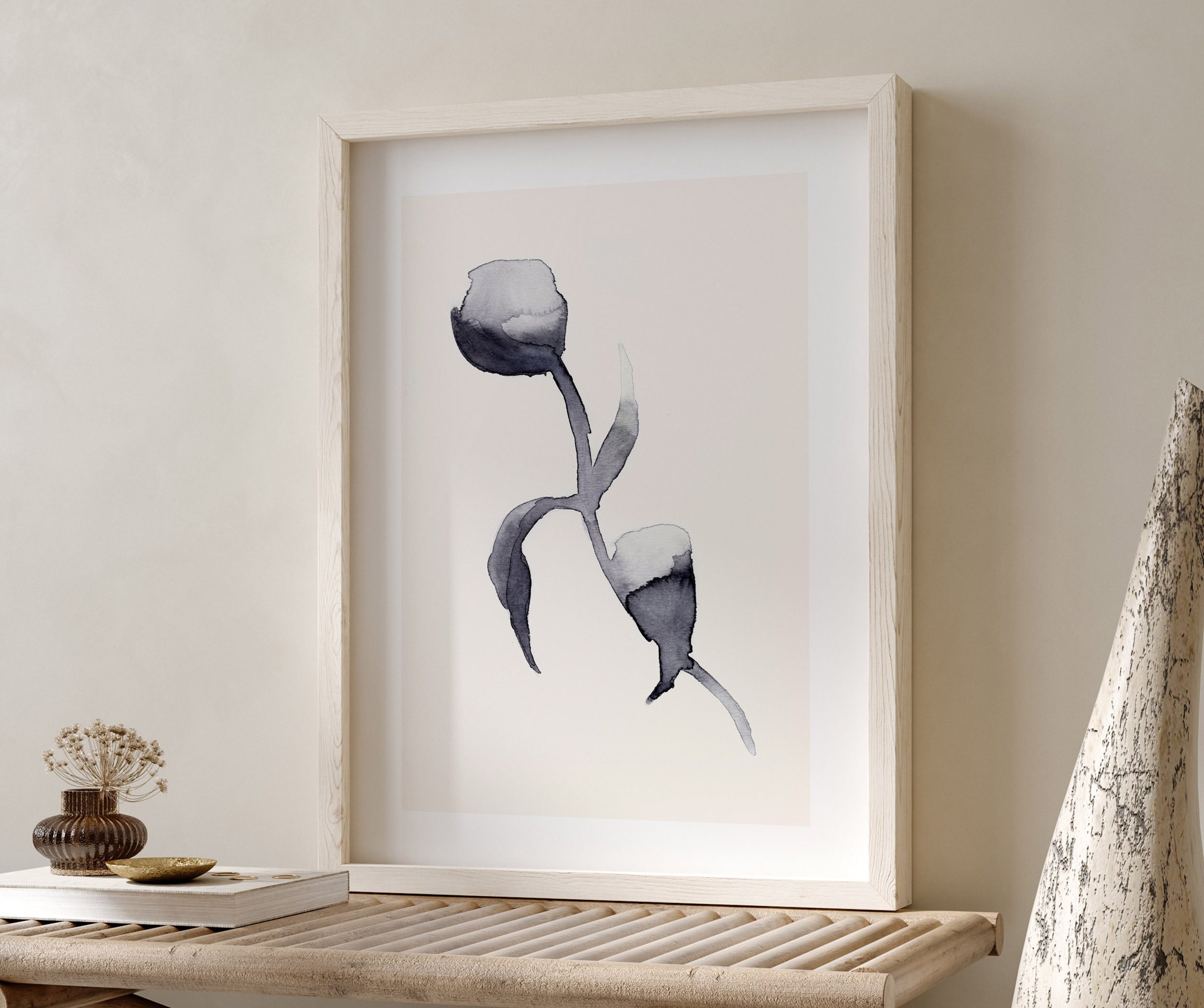 BW Tulip Painting PRINTABLE Tulip Watercolor Hand Painted Floral Art ...