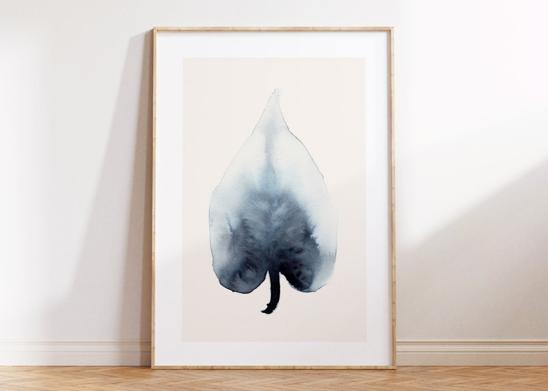 Blue Leaf Wall Art PRINTABLE Hand Made Leaf Painting Original