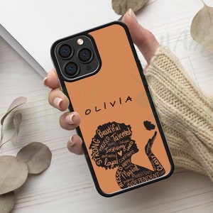 Powerful afro woman phone case, quote phone case,  iPhone 11, 12, 13, 14 pro max XS XR phone case, Gift For Wife Mom, Cute Personalized Case
