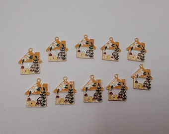 Enamel house charms, lots of 10 or 20