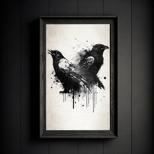 Hugin and Munin Art Print, Odin&#39;s ravens, Viking Art, Norse Mythology Art, Fantasy Wall Art, INSTANT DOWNLOAD