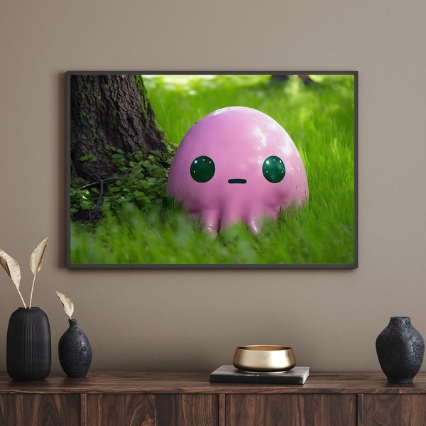 2 Pack - Pink Slime Blob Cute Digital Art - 14x11 - MMORPG Slime Cute Pink Slime Poring Bedroom Decor Instant Download and Print
