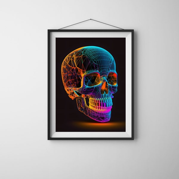 4 Pack - Neon Skull Art Digital Download - 11x14 - Blacklight Poster Trippy Bedroom Decor Instant Download and Print