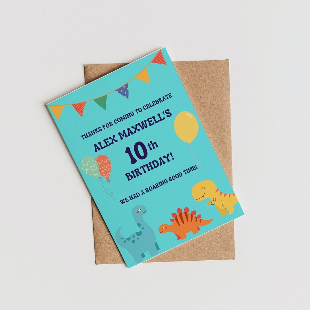 CANVA Dinosaur Birthday Thank You Card Template, Kids Birthday ...