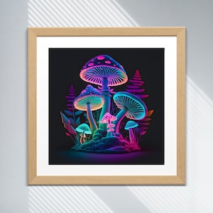 Neon Trippy Mushroom Digital Download Psychedelic Art for Print Trippy Poster Psychedelic Bedroom Decor Instant Download and Print
