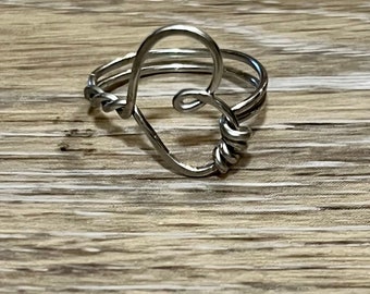 Silver Plated Wire Wrapped Heart Ring