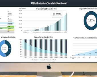 401k Retirement Calculator Spreadsheet | 401k Retirement Projection & Investment Growth Tracker Excel | Financial Planning | Monte Carlo