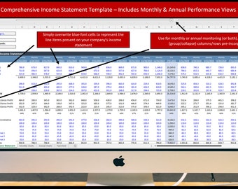 Small Business Income Statement Excel Template, Profit and Loss Tracker (Digital Download)