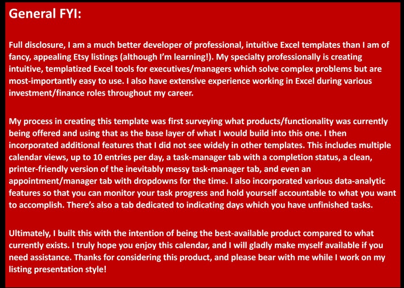 2024 Excel Calendar, Any Year Calendar, Editable Task Manager
