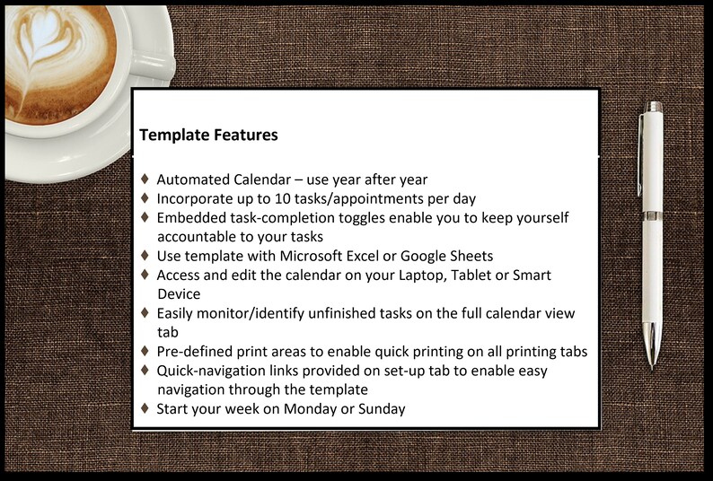 2024 Excel Calendar, Any Year Calendar, Editable Task Manager