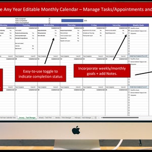 2025 Excel Calendar, Any Year Calendar, Editable Task Manager, Automated Excel Spreadsheet, Google Sheets Compatible, Organizing Spreadsheet
