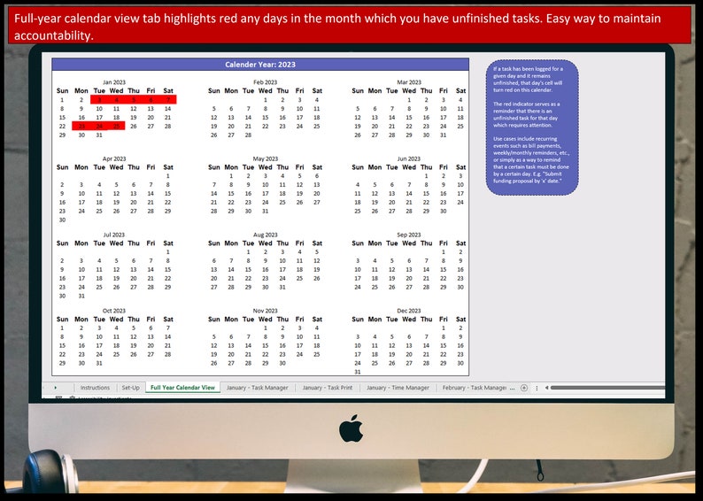 2024 Excel Calendar, Any Year Calendar, Editable Task Manager