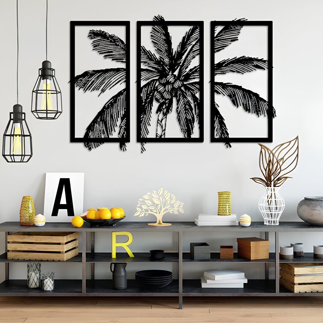 Tropical Tree Metal Wall Decor, Palm Tree Wall Decor, Living Room Wall