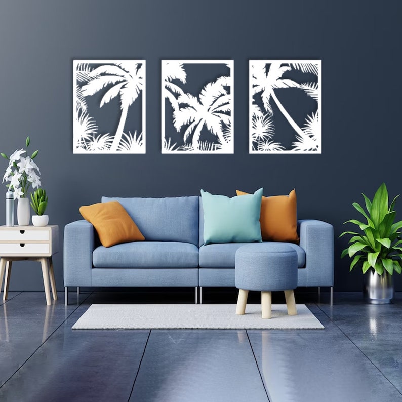 Tropical Palm Trees Wall Decor Palm Trees Wall Decor 3 Set Etsy