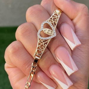 Gold Plated 14k- Heart with diamonds Virgencita