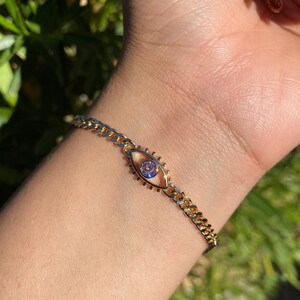 14k Yellow Gold Pink Evil Eye Bracelet (1.00 mm) main image 1