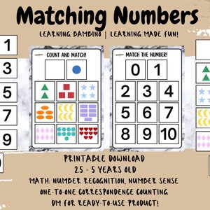 Count and Match Activity Number Matching Number Recognition One to One Correspondence Counting Number Sense Preschool