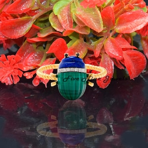 14K Yellow Gold Plated Trendy Scarab Ring, All Gemstone Carved Scarab Ring Jewelry, Designer Diamond Scarab Ring, Carving Animal Scarab Ring