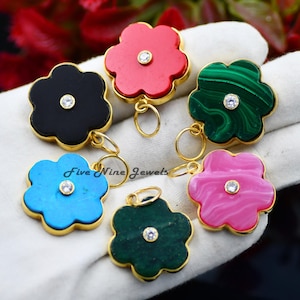 Handmade Sterling Silver Flower Pendant: Carved Gemstone Blossom Charm