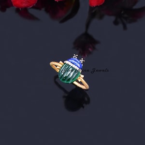 14K Yellow Gold Plated Trendy Scarab Ring, All Gemstone Carved Scarab Ring Jewelry, Designer Diamond Scarab Ring, Carving Animal Scarab Ring