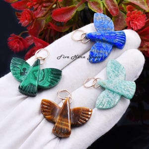 14K Gold Bird Pendant Moonstone Swallow Bird Pendant Thunder Bird Pendant Gemstone Bird Pendant Flying Bird Charm Designer Carved Bird