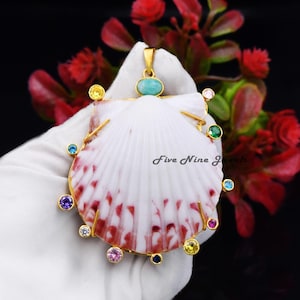 Best Seller Natural Gemstone Beach Sea Shell Pendant, Carved Shell Pendant, Handmade Sea Shell Charm Pendant, Designer Beach Shell Pendant