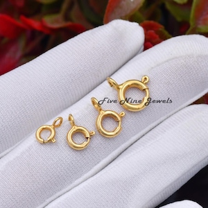 Fermoir à ressort en or 14 carats, fermoir rond de 8 mm, fermoir à ressort, anneau à ressort de créateur, fermoir à ressort à poussoir