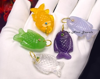 Gemstone Fish Charm, Carving Fish Charm, Lucky Fish, Carved Fish Pendant, Designer Fish Pendant, Malachite Fish Charm, Animal Fish Pendant