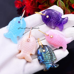 Best Seller Designer Carved Fish Pendant, Gemstone Fish Pendant, Carving Opal Lucky Fish Pendant, Malachite Fish Charm, Animal Fish Pendant