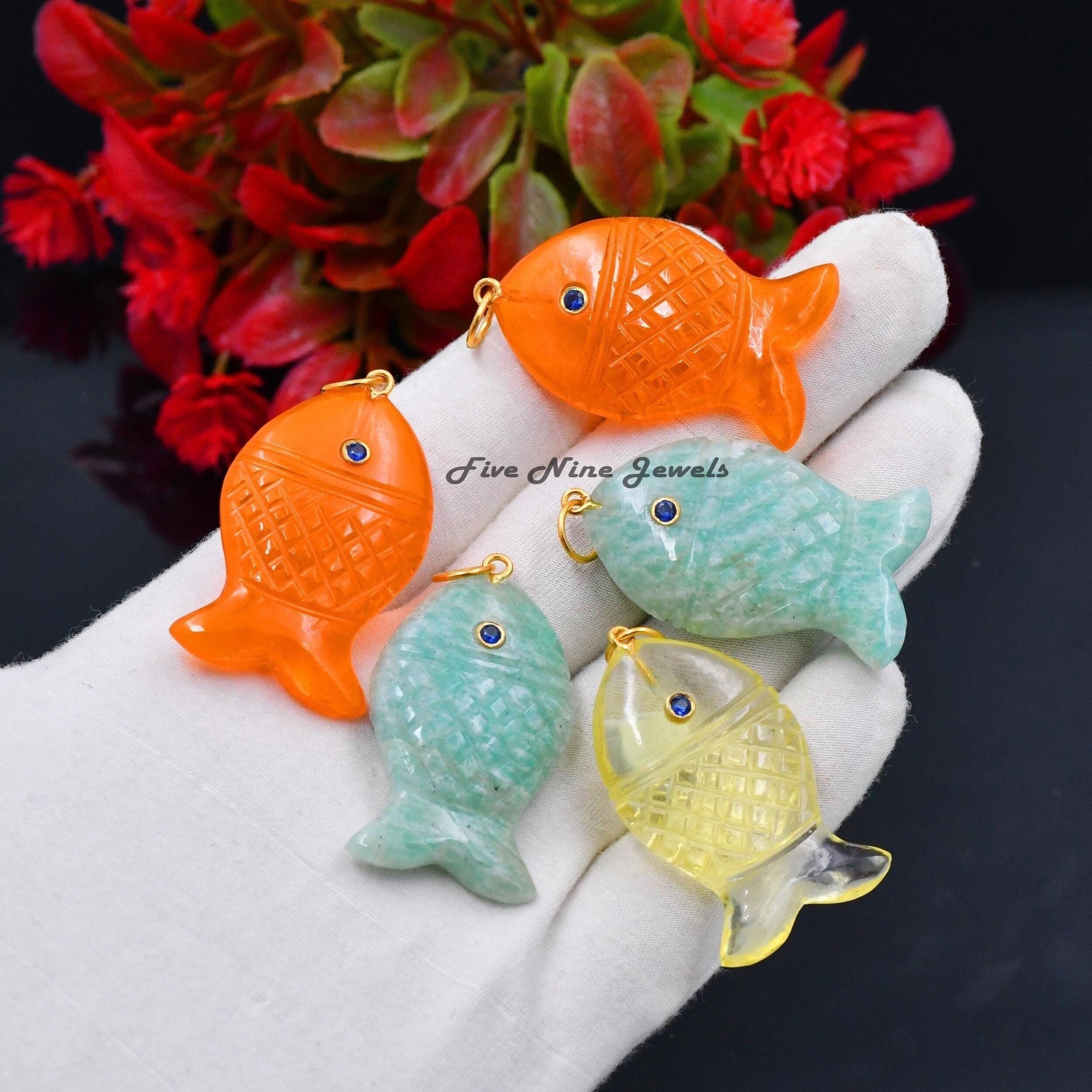14K Gold Lucky Fish Pendant, Designer Fish Charm, 14K All