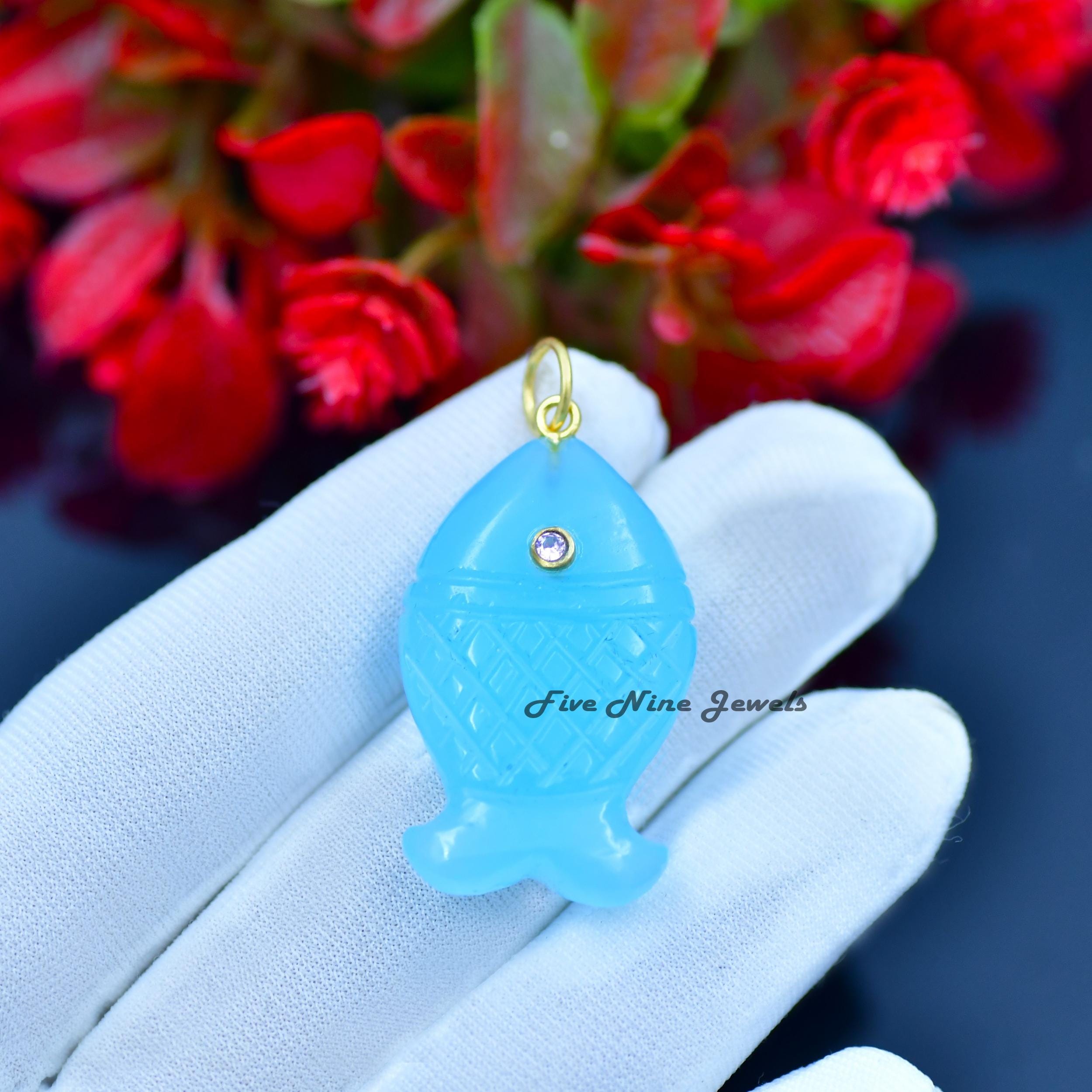 14K Yellow Gold Fish Pendant, Gold Lucky Fish Pendant