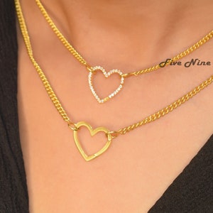 Diamond Heart 14K Gold Enhancer Charm Holder, Elongated Heart Gold Thick Link, Gold Charm Enhancer, Heart Charm Link, Charm Enhancer Gold