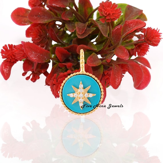 Turquoise Compass Disc Pendant, Malachite Compass Pendant, Round Compass Pendant, Designer Compass Charm Pendant, Gemstone Compass Pendant