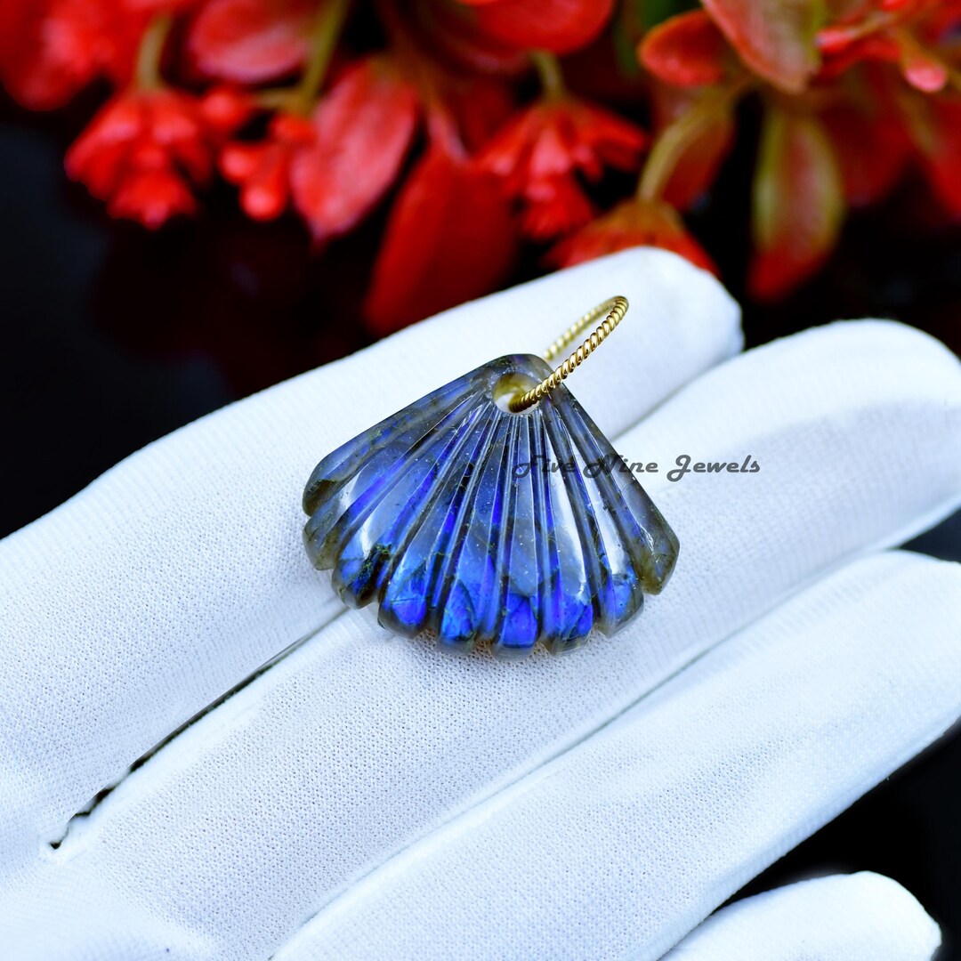 Large Gold Shell 14K Gold Shell Pendant, All Gemstone Designer Shell Pendant, Gemstone ...
