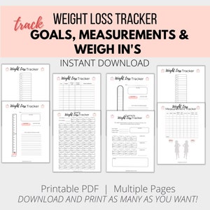 Weight Loss Tracker, Weight Loss Planner, Weight Loss Chart, Weigh In Chart, Weight loss printable, Printable Inserts