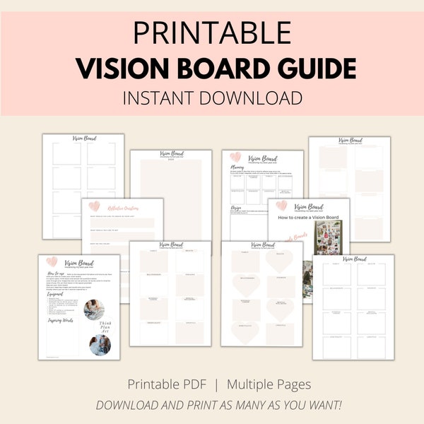Vision Board Template, Vision Board Planner, Vision Board Guide, Vision Board Printable,  Goal Setting,