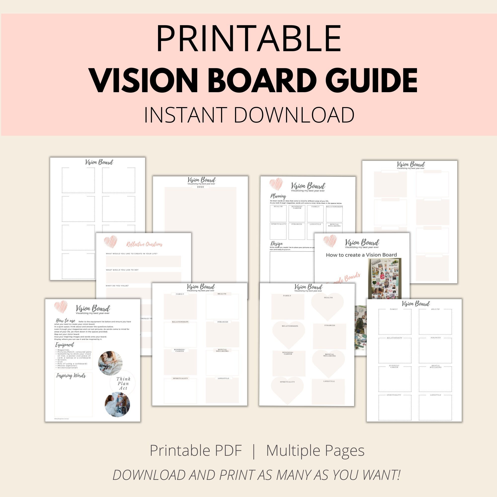 Vision Board Template, Vision Board Planner, Vision Board Guide, Vision ...