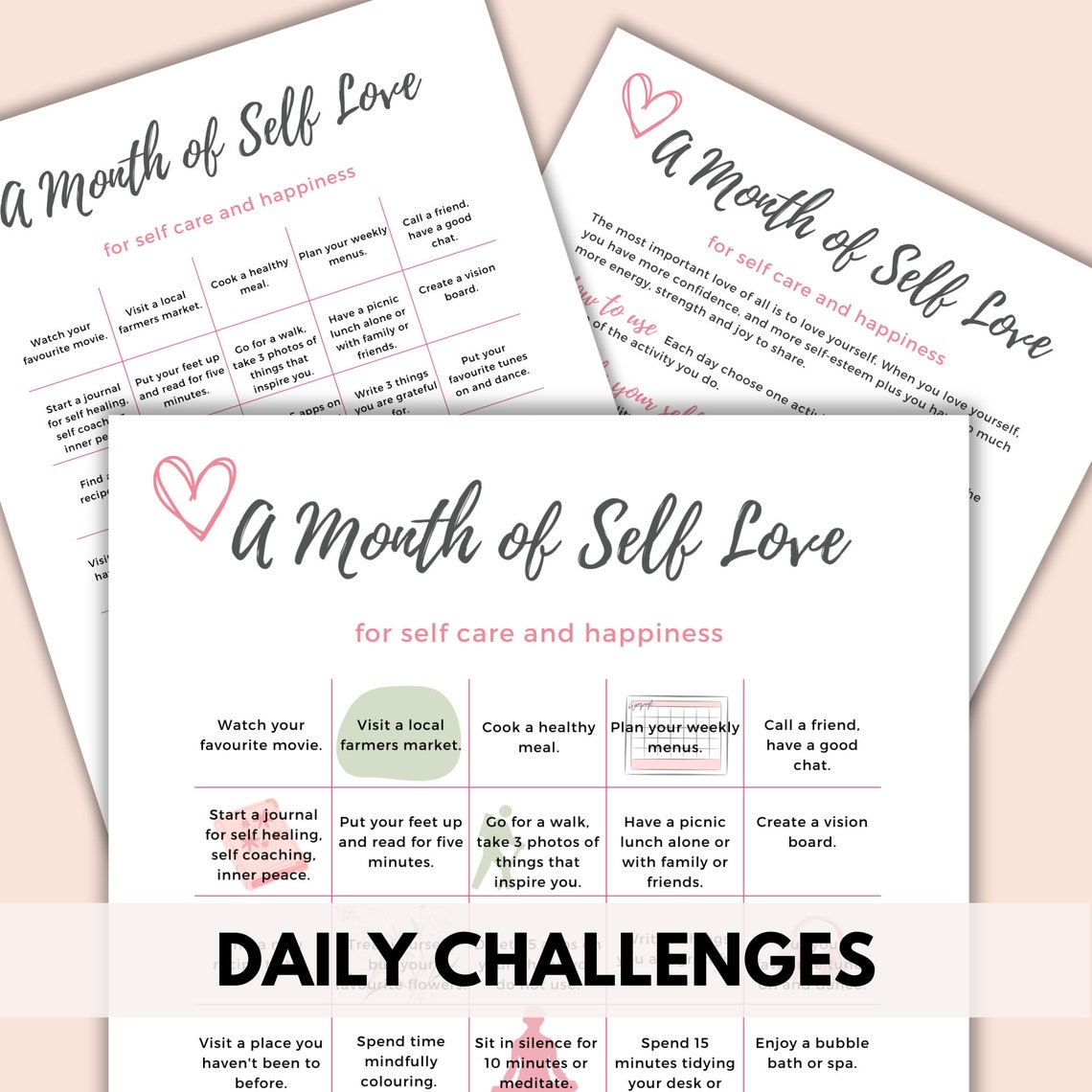 Self Love Challenge, 30 Day Self Love Challenge, Self Care Challenge