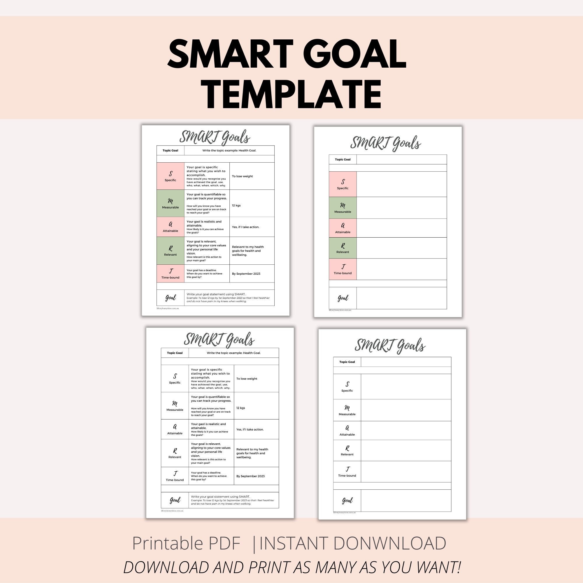 Smart Goals Printable and Planning Template 