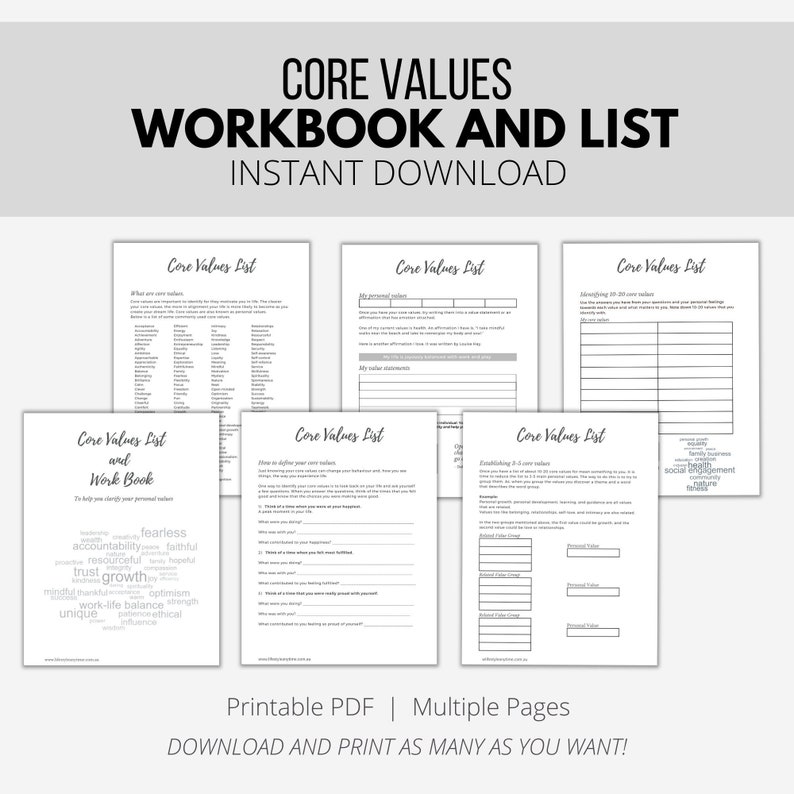 Values Guide.pdf Identifying Core Values Core Values Printable Defining - Etsy