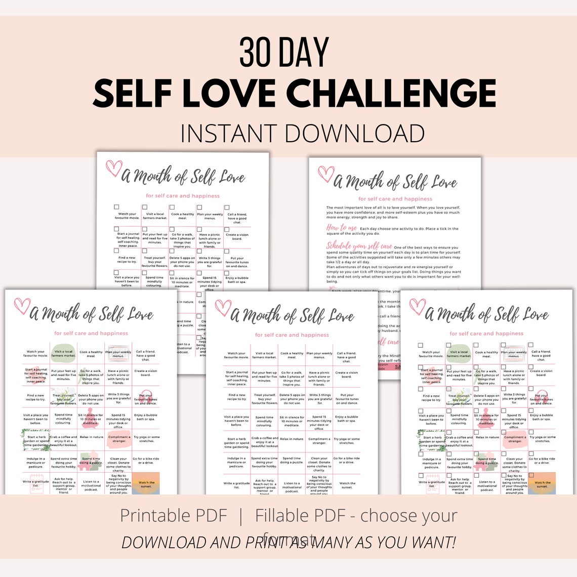 Self Love Challenge, 30 Day Self Love Challenge, Self Care Challenge